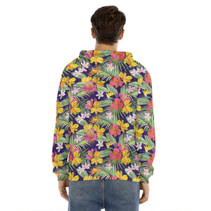 Tropical Alstroemeria Pattern Print Men's Velvet Pullover Hoodie