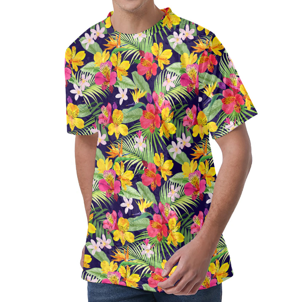 Tropical Alstroemeria Pattern Print Men's Velvet T-Shirt