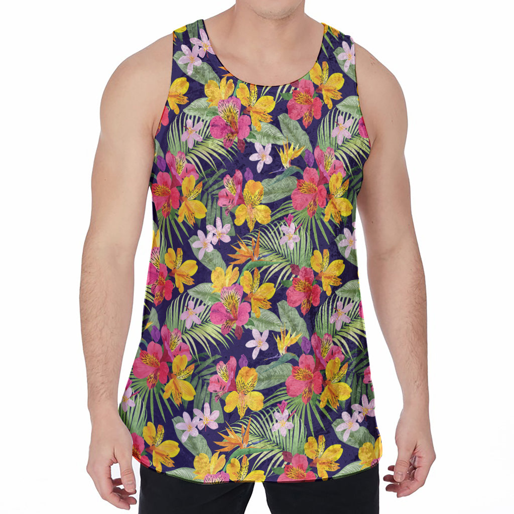 Tropical Alstroemeria Pattern Print Men's Velvet Tank Top