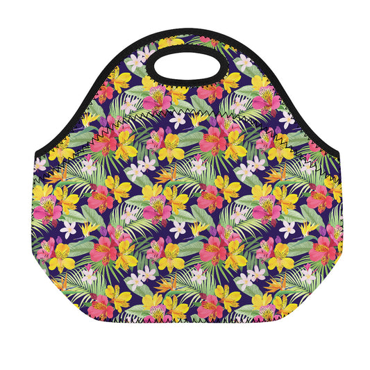 Tropical Alstroemeria Pattern Print Neoprene Lunch Bag