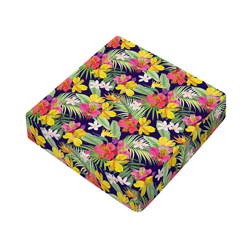 Tropical Alstroemeria Pattern Print Outdoor Seat Cushion Cover