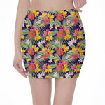 Tropical Alstroemeria Pattern Print Pencil Mini Skirt