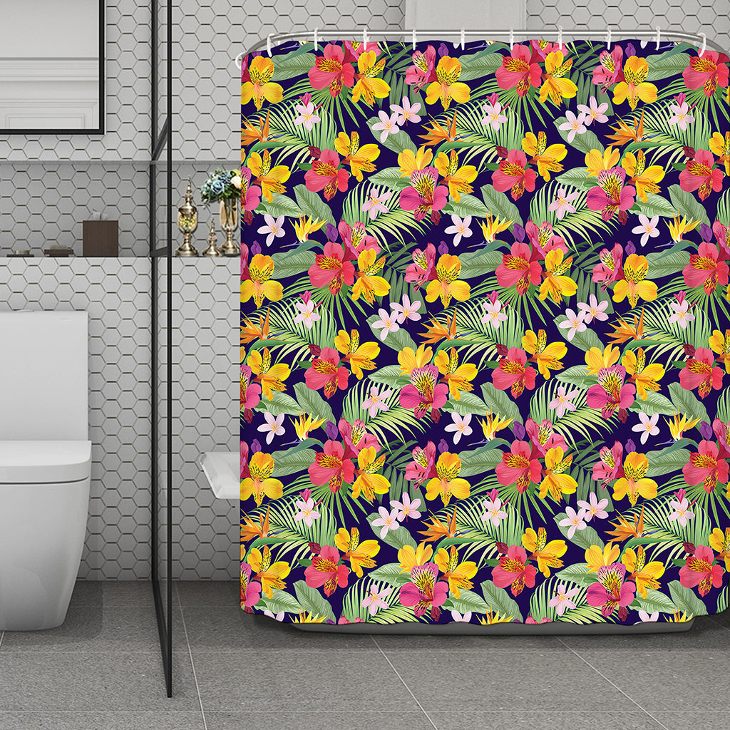 Tropical Alstroemeria Pattern Print Polyester Shower Curtain
