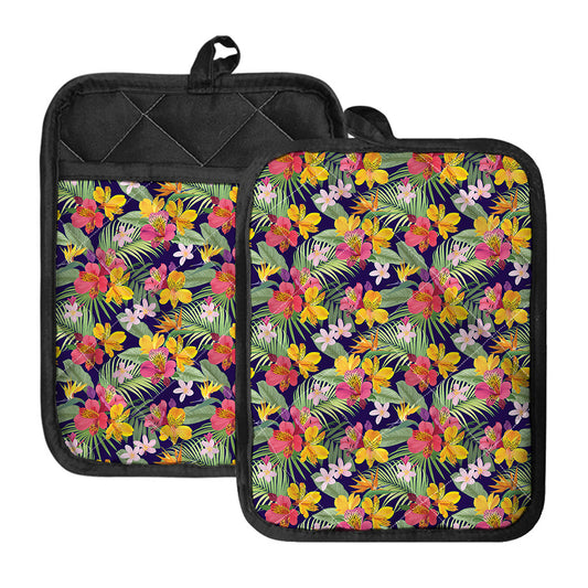 Tropical Alstroemeria Pattern Print Pot Holders With Pocket