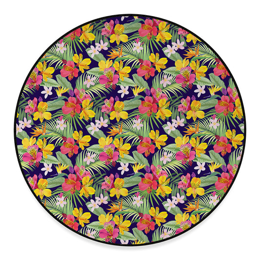 Tropical Alstroemeria Pattern Print Round Floor Mat