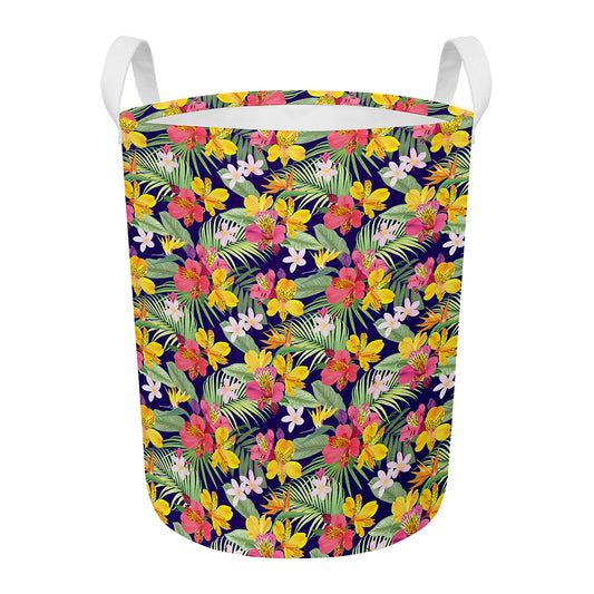 Tropical Alstroemeria Pattern Print Round Laundry Basket