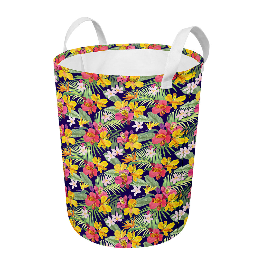 Tropical Alstroemeria Pattern Print Round Laundry Basket