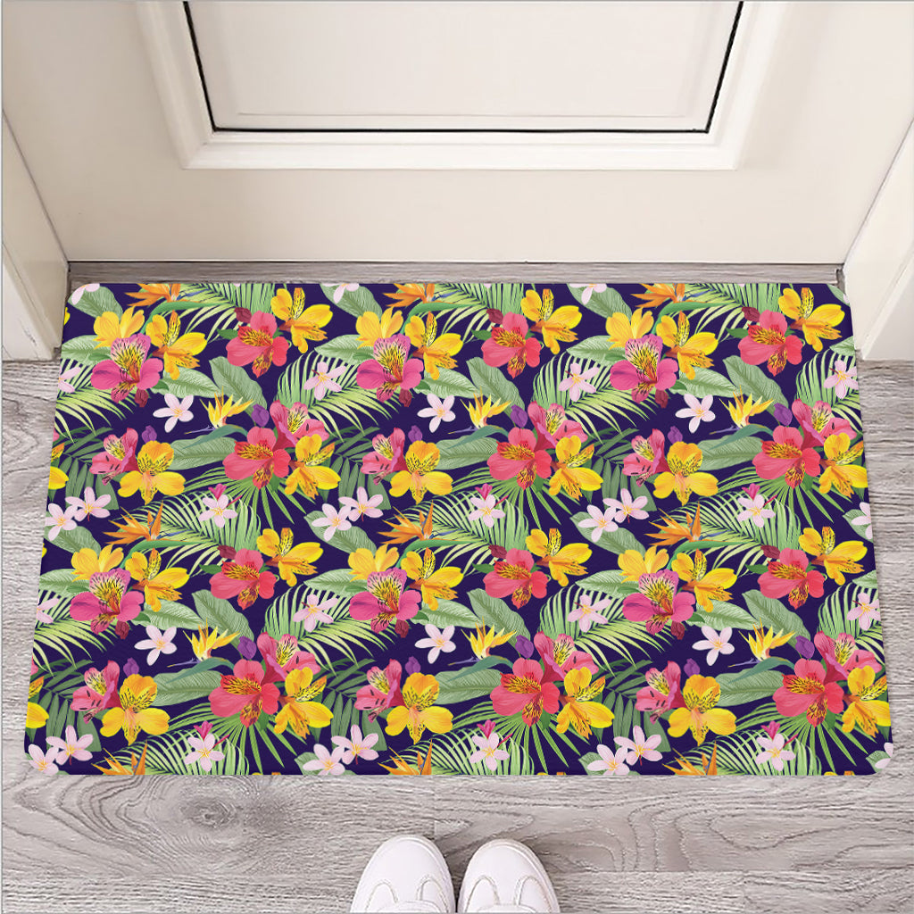 Tropical Alstroemeria Pattern Print Rubber Doormat