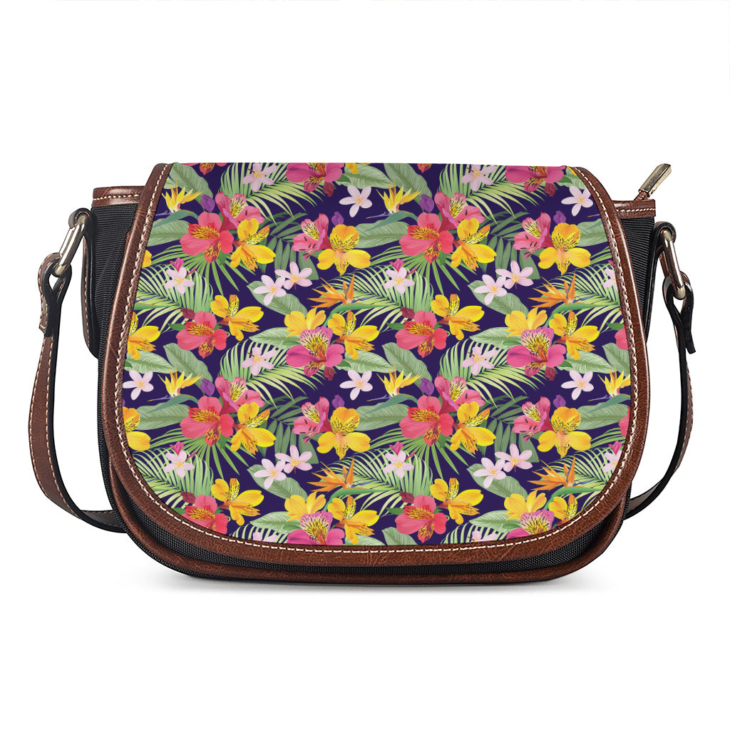 Tropical Alstroemeria Pattern Print Saddle Bag