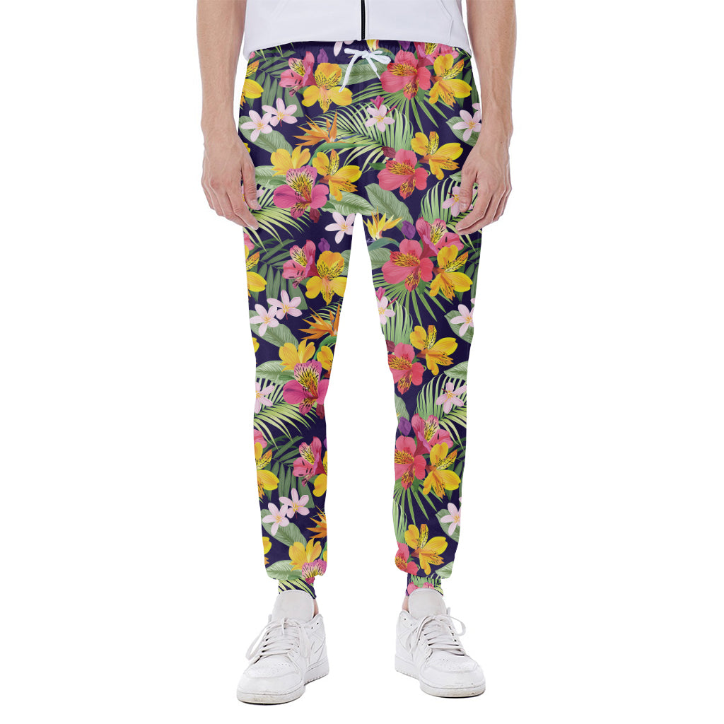 Tropical Alstroemeria Pattern Print Scuba Joggers