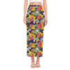 Tropical Alstroemeria Pattern Print Side Slit Maxi Skirt