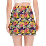 Tropical Alstroemeria Pattern Print Side Slit Mini Skirt