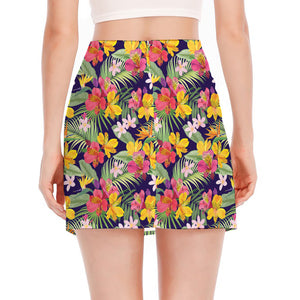 Tropical Alstroemeria Pattern Print Side Slit Mini Skirt