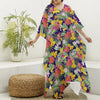 Tropical Alstroemeria Pattern Print Silk V-Neck Kaftan Dress