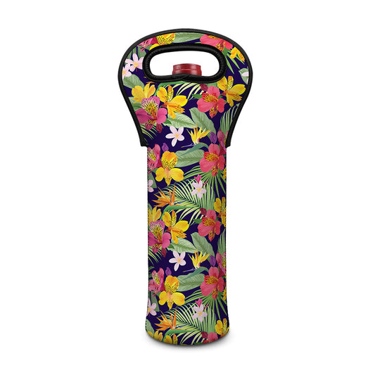 Tropical Alstroemeria Pattern Print Single Neoprene Wine Tote