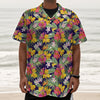 Tropical Alstroemeria Pattern Print Textured Short Sleeve Shirt