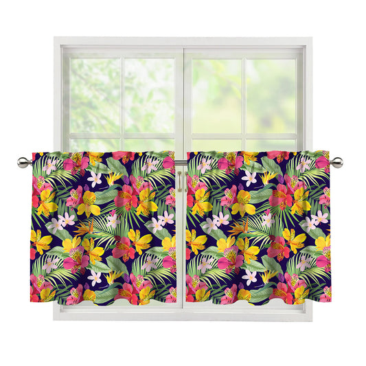 Tropical Alstroemeria Pattern Print Tier Curtains