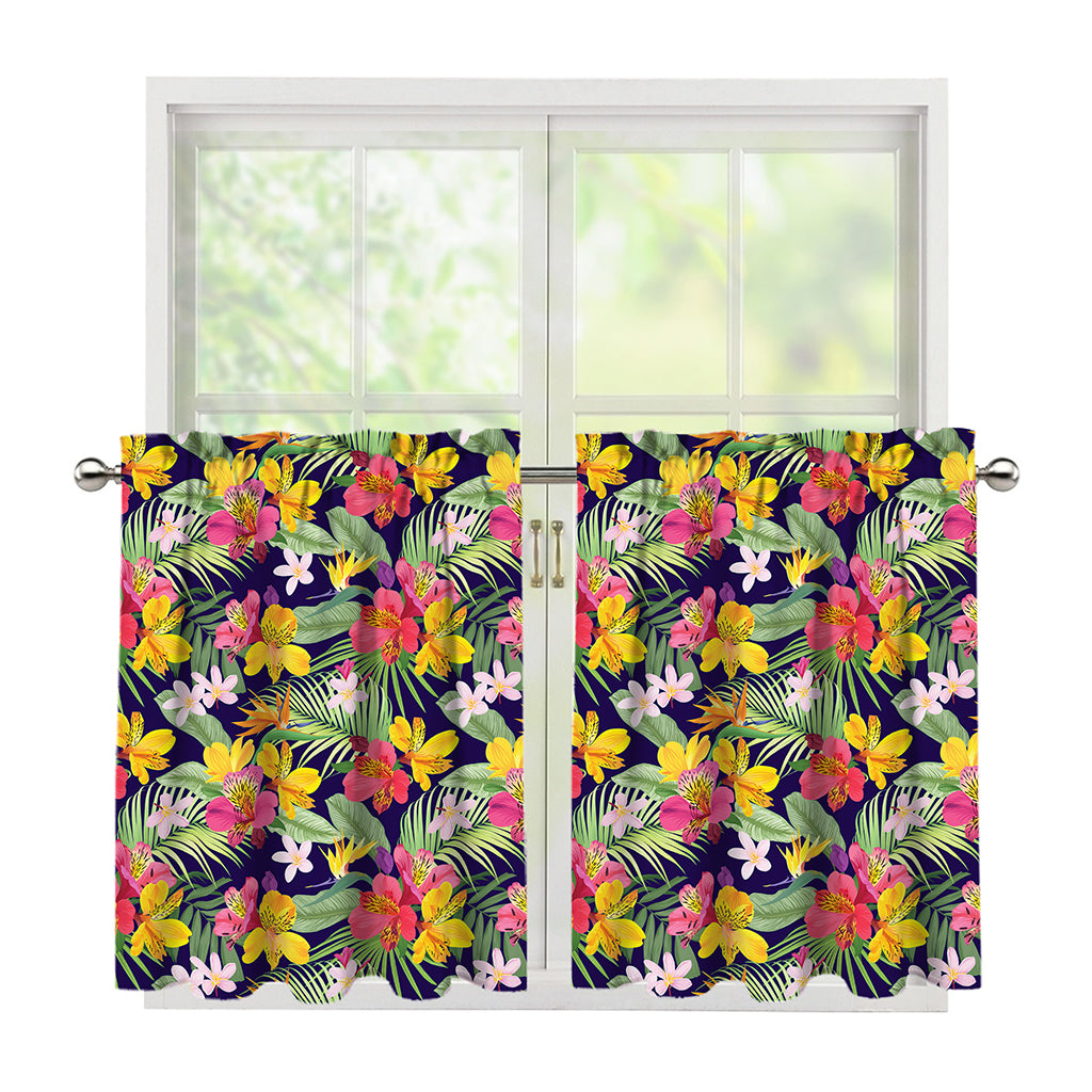 Tropical Alstroemeria Pattern Print Tier Curtains