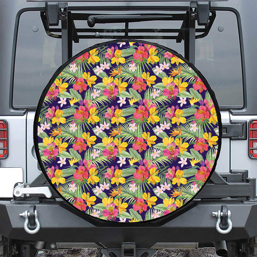 Tropical Alstroemeria Pattern Print Tire Cover