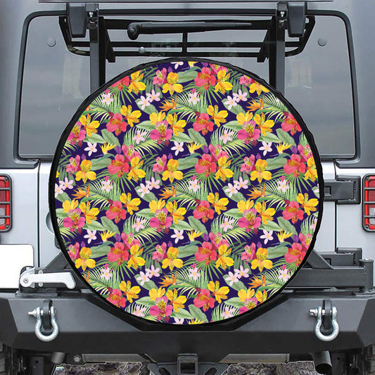 Tropical Alstroemeria Pattern Print Tire Cover