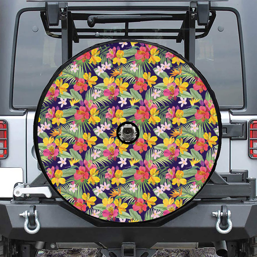 Tropical Alstroemeria Pattern Print Tire Cover With Camera Hole
