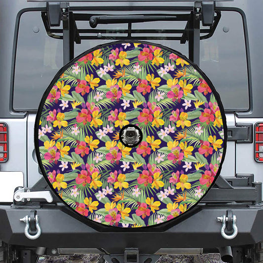 Tropical Alstroemeria Pattern Print Tire Cover With Camera Hole