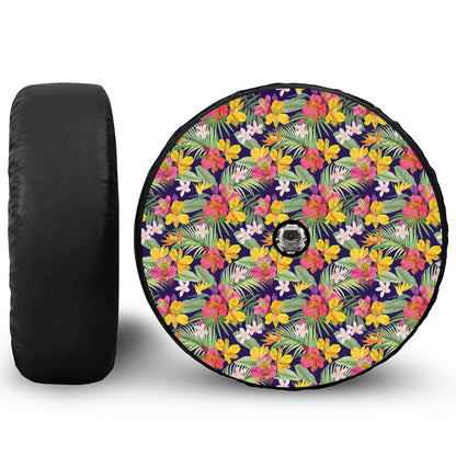 Tropical Alstroemeria Pattern Print Tire Cover With Camera Hole