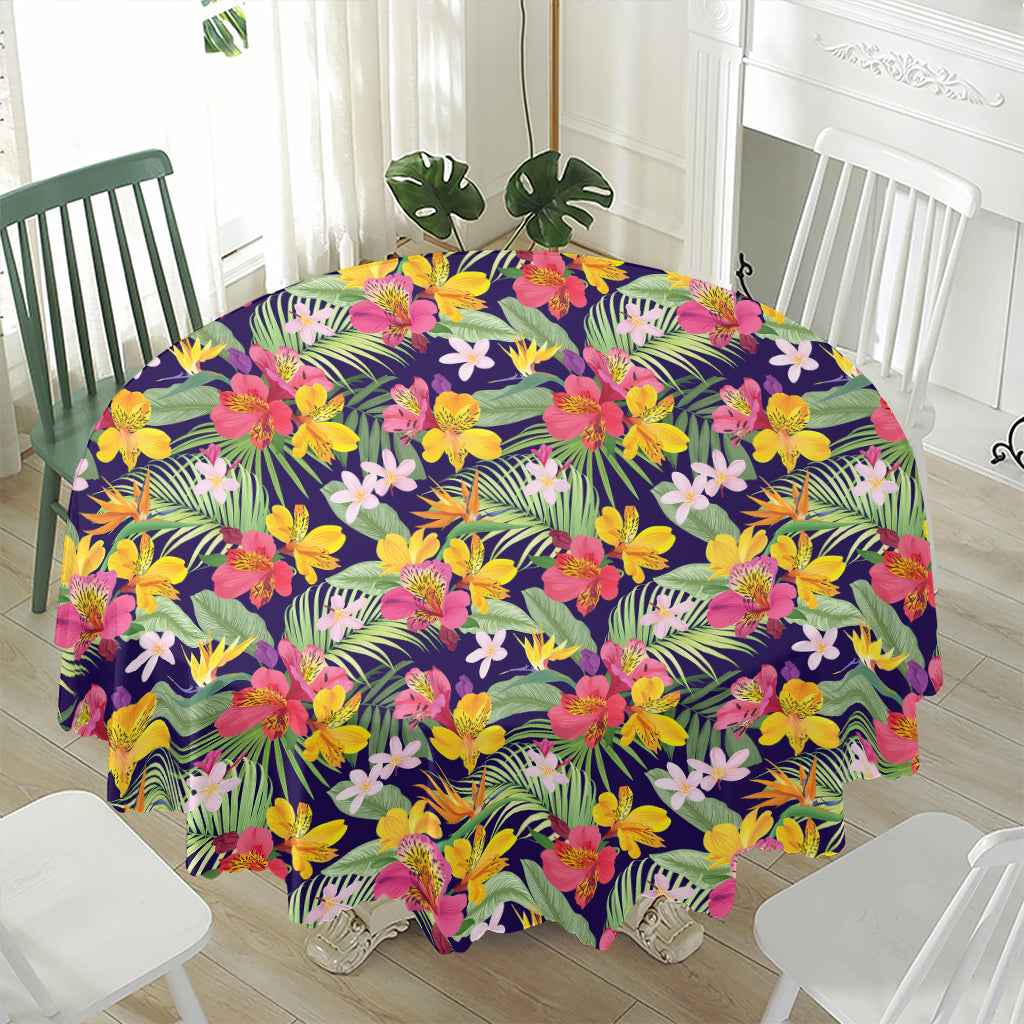 Tropical Alstroemeria Pattern Print Waterproof Round Tablecloth