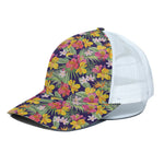 Tropical Alstroemeria Pattern Print White Mesh Trucker Cap