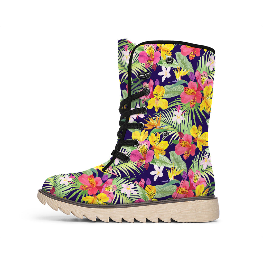 Tropical Alstroemeria Pattern Print Winter Boots