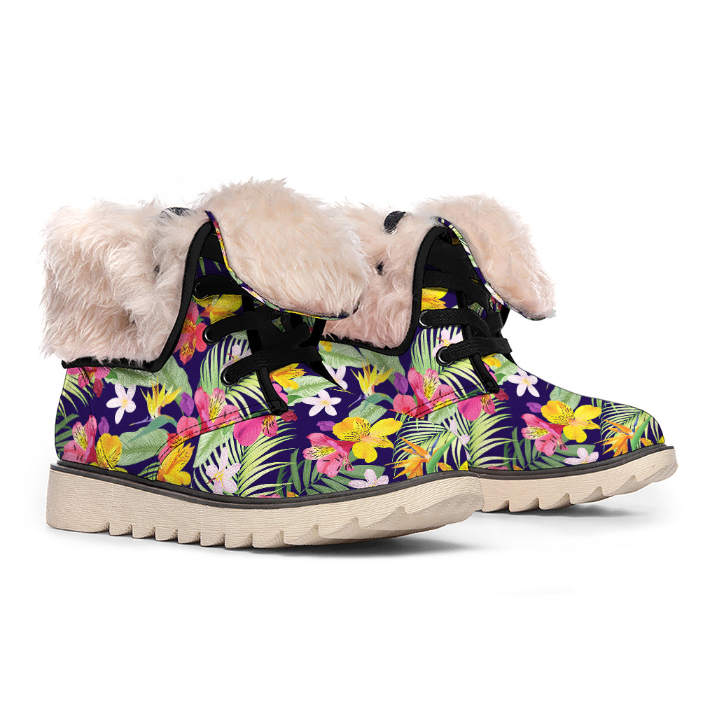 Tropical Alstroemeria Pattern Print Winter Boots