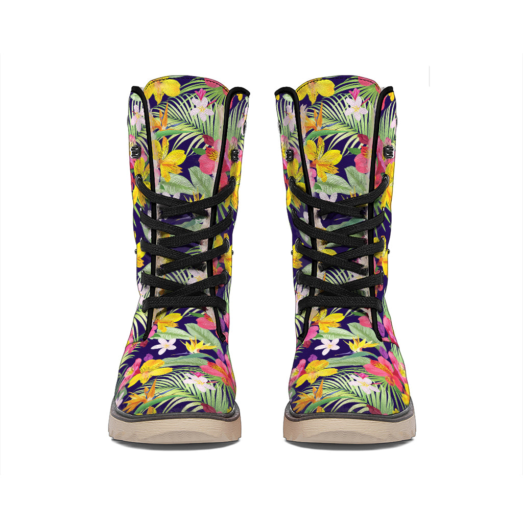 Tropical Alstroemeria Pattern Print Winter Boots