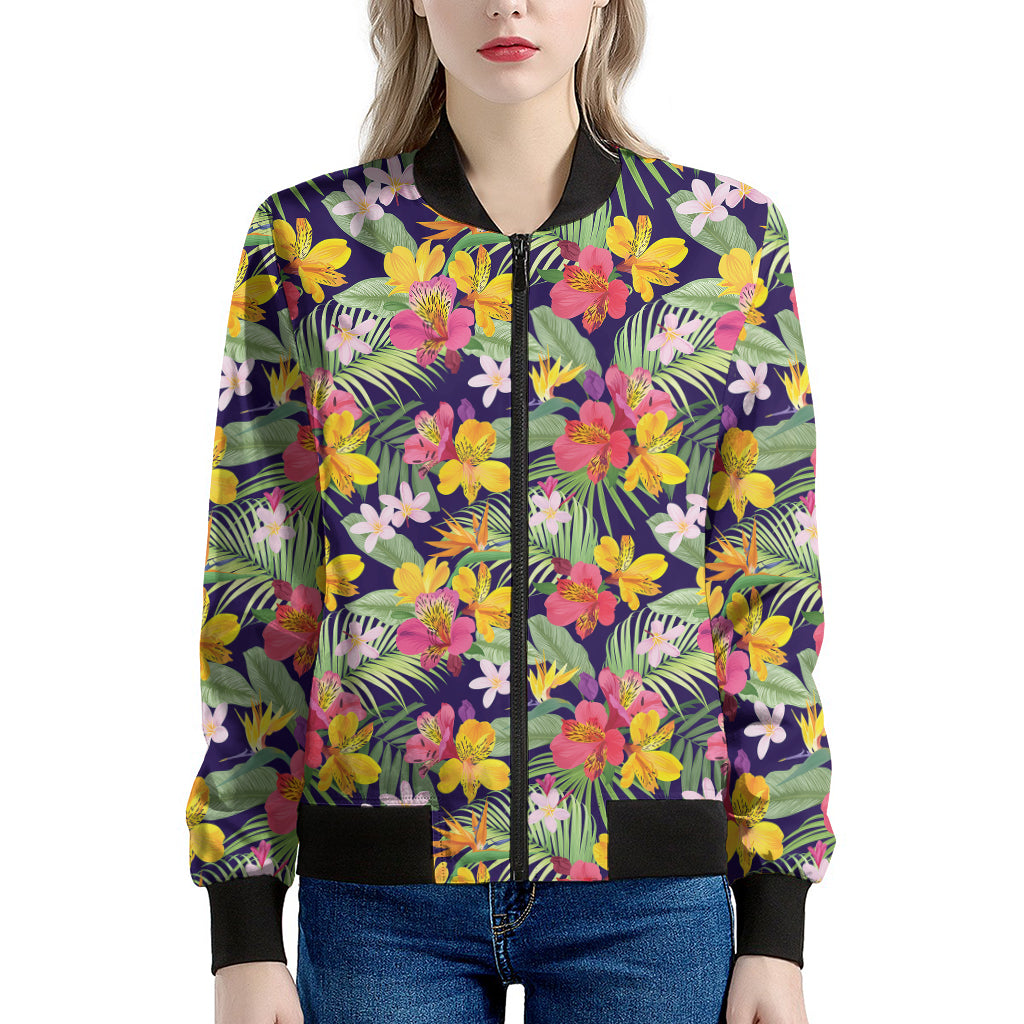 Tropical Alstroemeria Pattern Print Women's Bomber Jacket