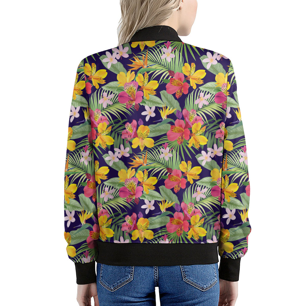 Tropical Alstroemeria Pattern Print Women's Bomber Jacket