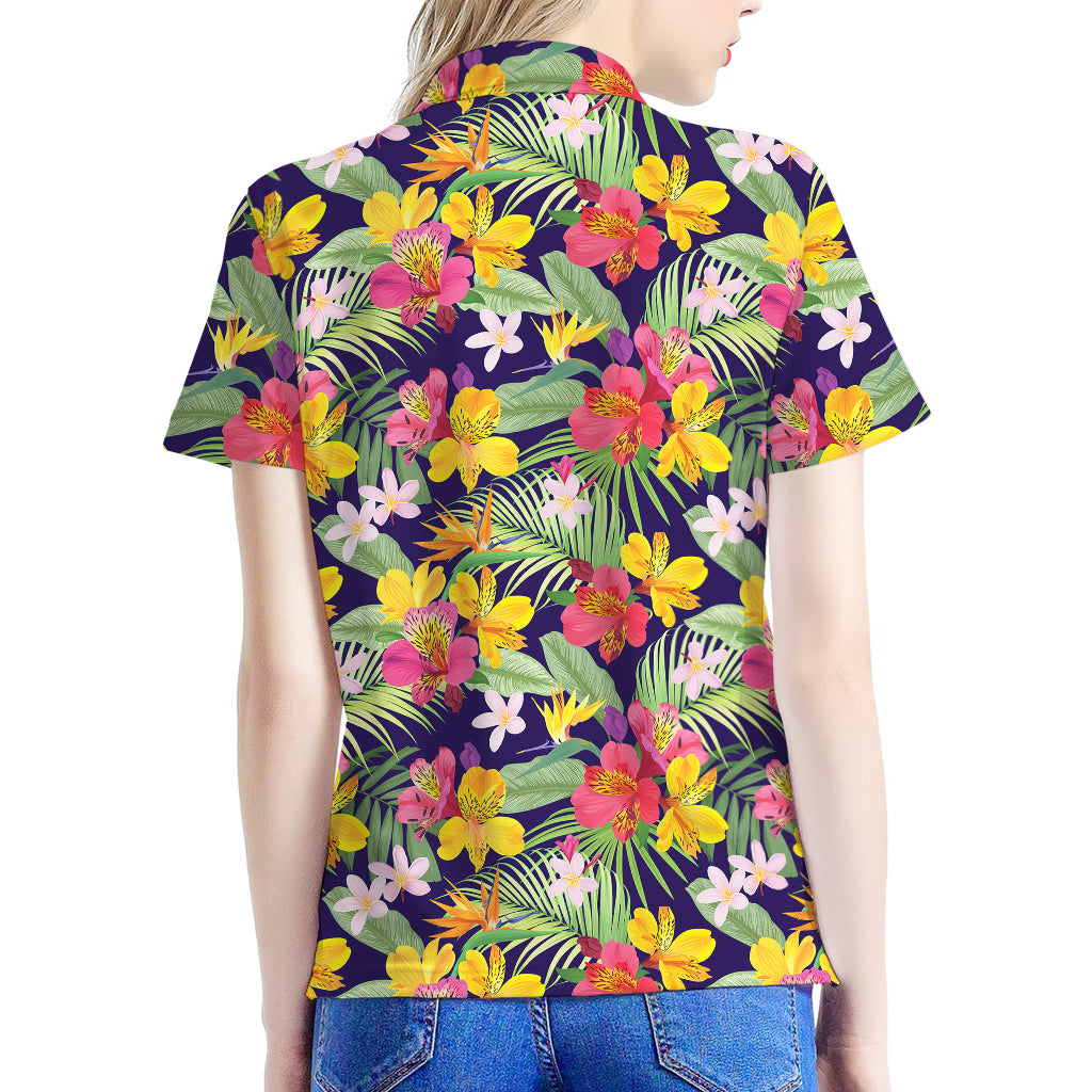 Tropical Alstroemeria Pattern Print Women's Polo Shirt