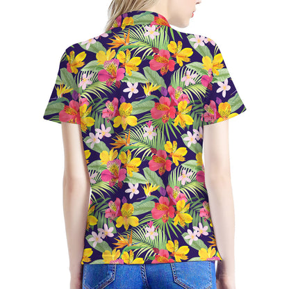 Tropical Alstroemeria Pattern Print Women's Polo Shirt