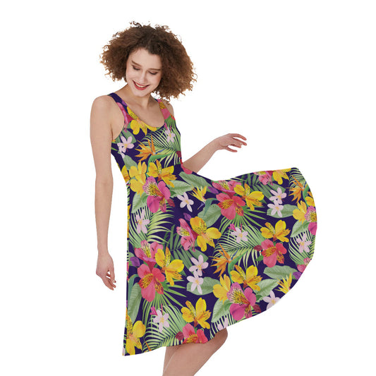 Tropical Alstroemeria Pattern Print Women's Sleeveless Dress