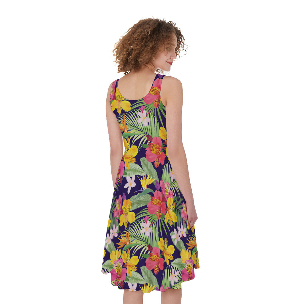 Tropical Alstroemeria Pattern Print Women's Sleeveless Dress