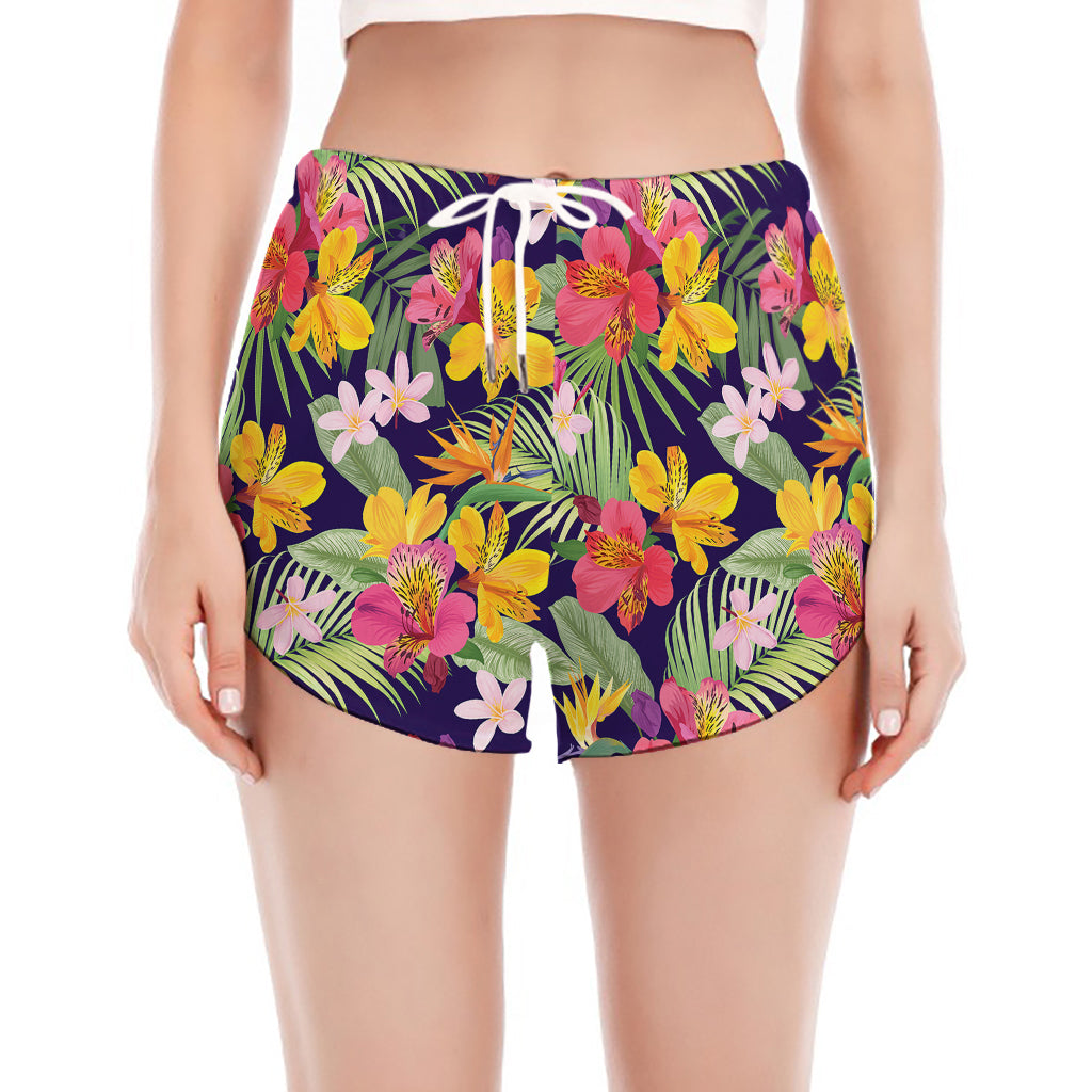 Tropical Alstroemeria Pattern Print Women's Split Running Shorts