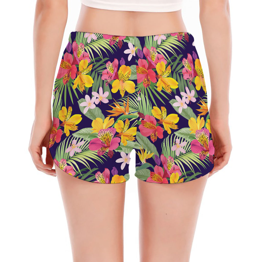 Tropical Alstroemeria Pattern Print Women's Split Running Shorts