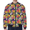 Tropical Alstroemeria Pattern Print Zip Sleeve Bomber Jacket