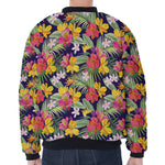 Tropical Alstroemeria Pattern Print Zip Sleeve Bomber Jacket