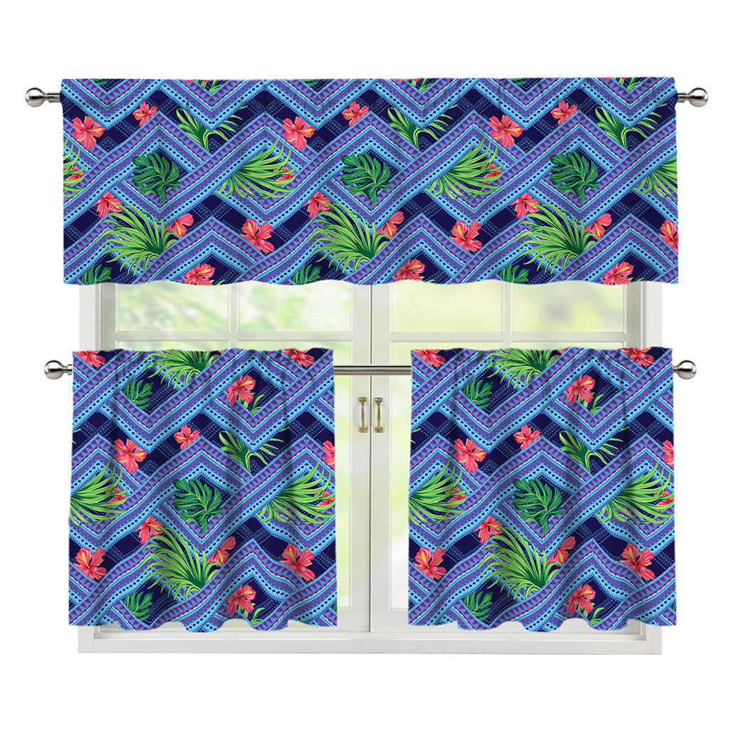 Tropical Aztec Geometric Pattern Print 3 Piece Kitchen Curtains