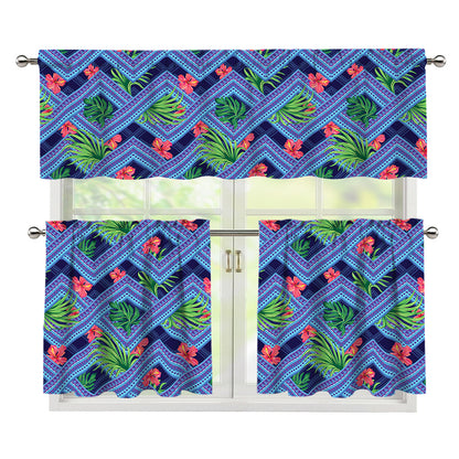 Tropical Aztec Geometric Pattern Print 3 Piece Kitchen Curtains