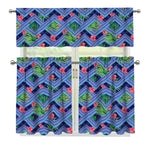 Tropical Aztec Geometric Pattern Print 3 Piece Kitchen Curtains