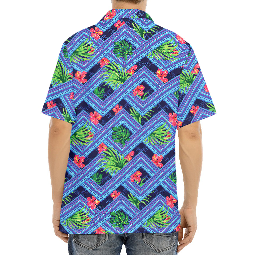 Tropical Aztec Geometric Pattern Print Aloha Shirt