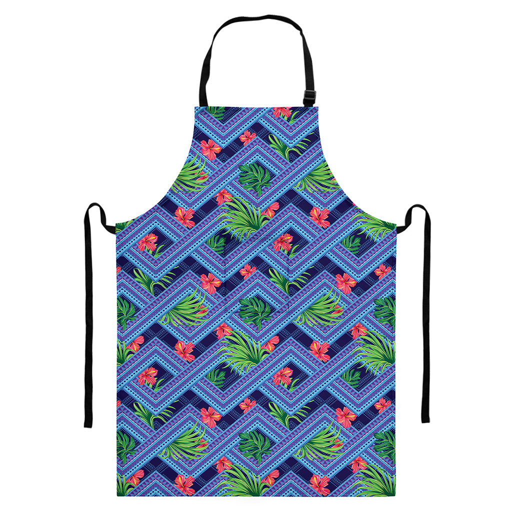 Tropical Aztec Geometric Pattern Print Bib Apron With Pocket