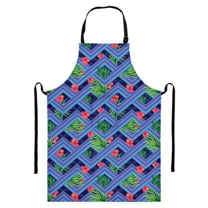 Tropical Aztec Geometric Pattern Print Bib Apron With Pocket