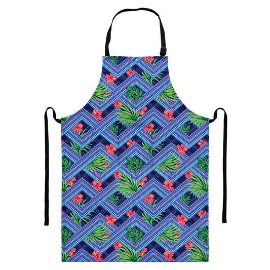 Tropical Aztec Geometric Pattern Print Bib Apron With Pocket