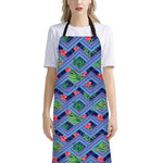 Tropical Aztec Geometric Pattern Print Bib Apron With Pocket